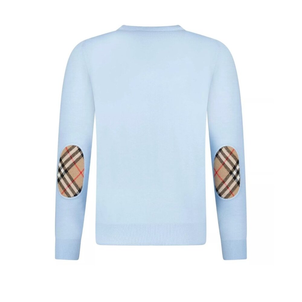 Burberry Women’s Bempton Vintage Check Patches Wool Sweater Pale Blue S 8091037